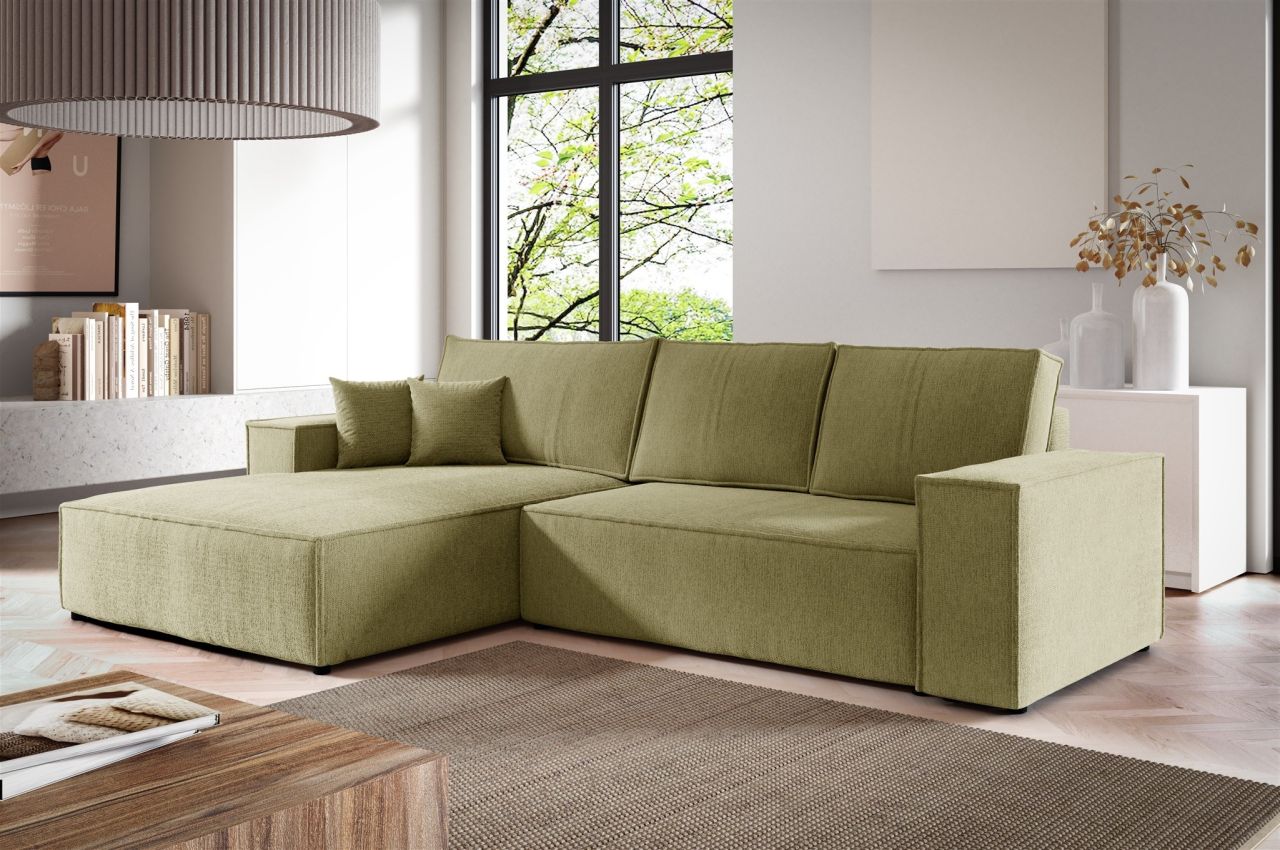 Ecksofa Schlafsofa LEVIO Stoff ARAGON Olivgrün Ottomane Links