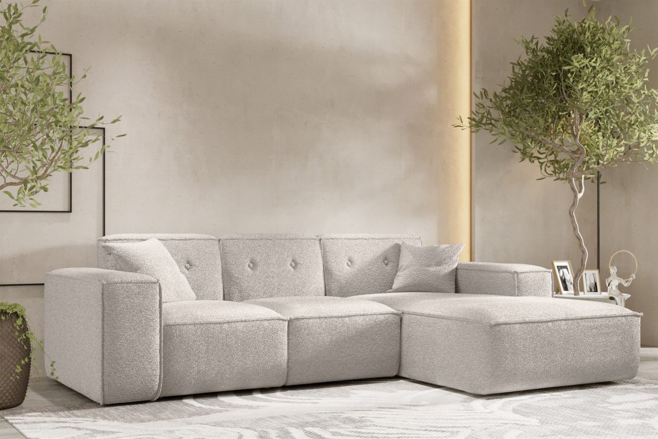 Ecksofa ersofa CESINA Stoff Ascot Bukla Creme Ottomane Rechts