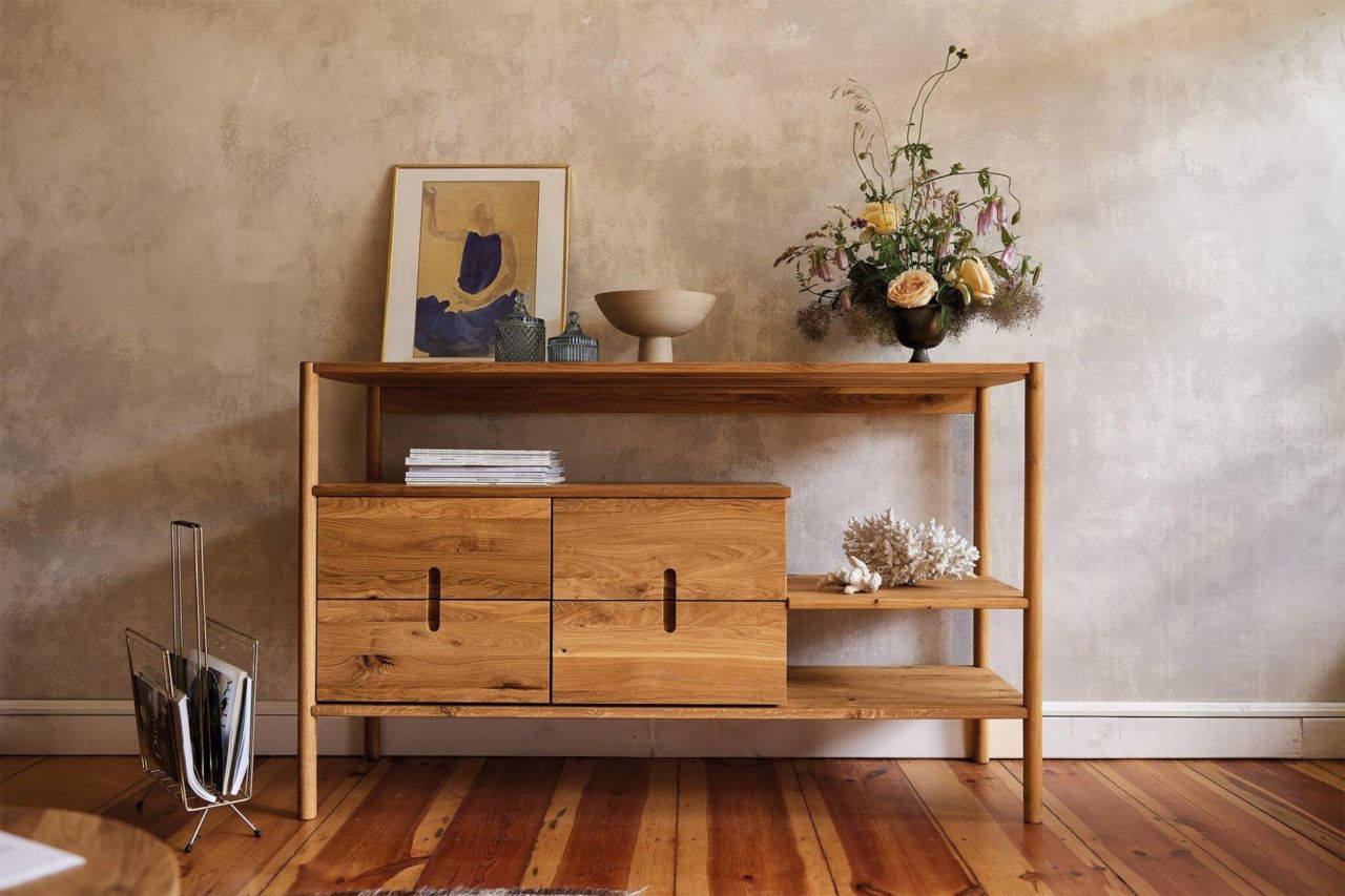 Kommode Schrank SAGA Eiche massiv 142x86x46 cm