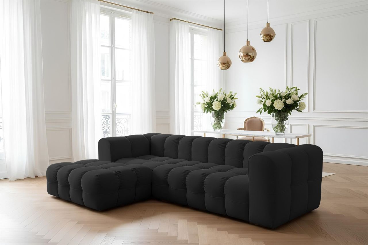 Ecksofa ersofa SOLVIE in Stoff Tiffani Schwarz Ottomane Links