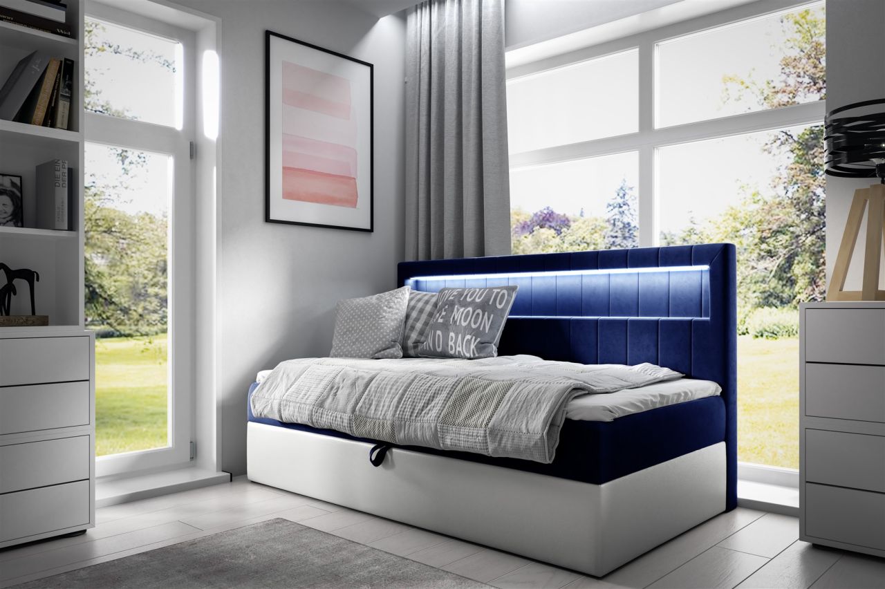 Boxspringbett Gästebett Kinderbett FABIAN Nr.2 80x200cm Weiss-Blau