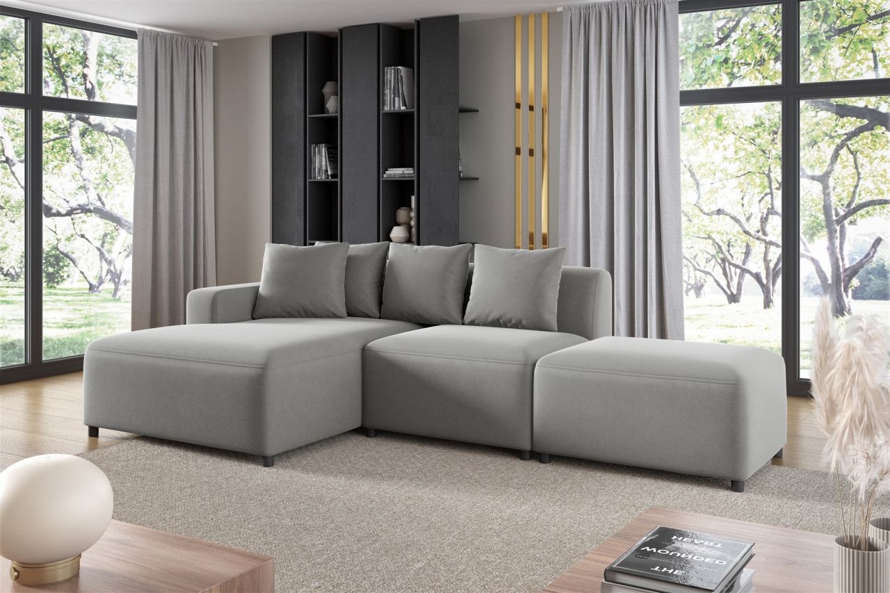 Ecksofa ersofa MEGAN XS inkl. Hocker Stoff Salvador Hellgrau Ottomane L...