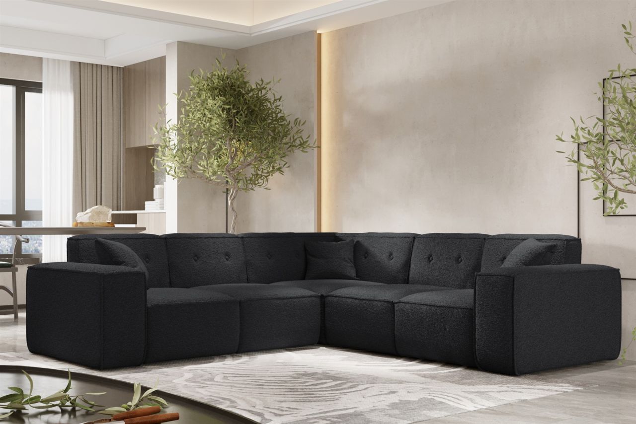 Ecksofa ersofa CESINA in Stoff Ascot Bukla Schwarz Seite Universal