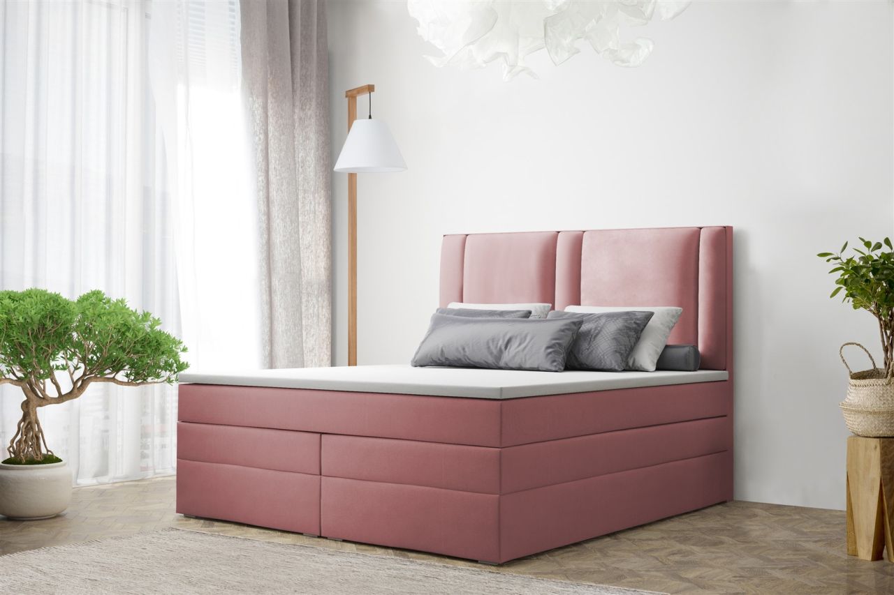 Boxspringbett Schlafzimmerbett CANDELA DELUX 140x200cm in Stoff Altrosa