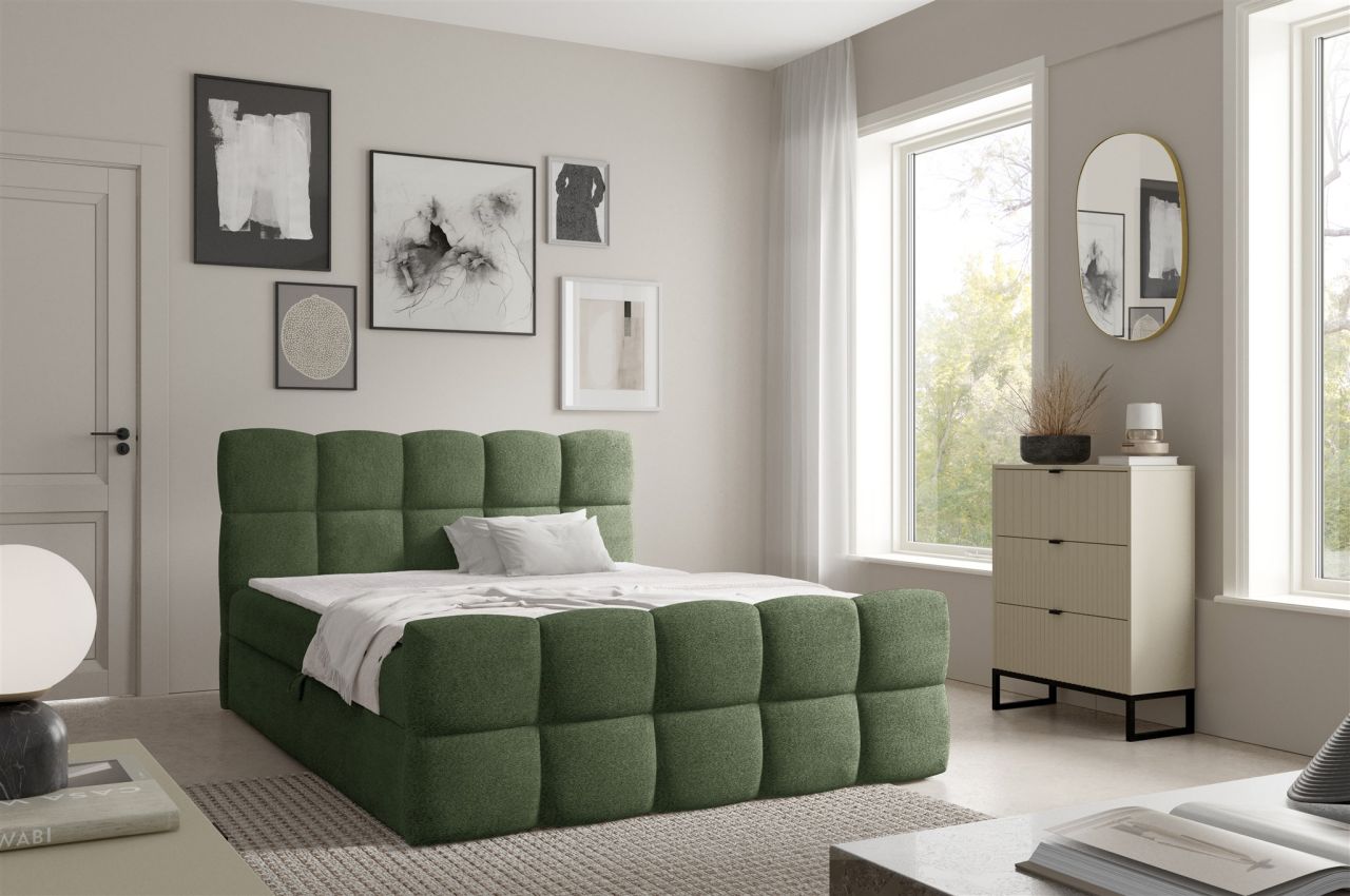 Boxspringbett Schlafzimmerbett SATINE 160x200cm Stoff Coral Meeresgrün