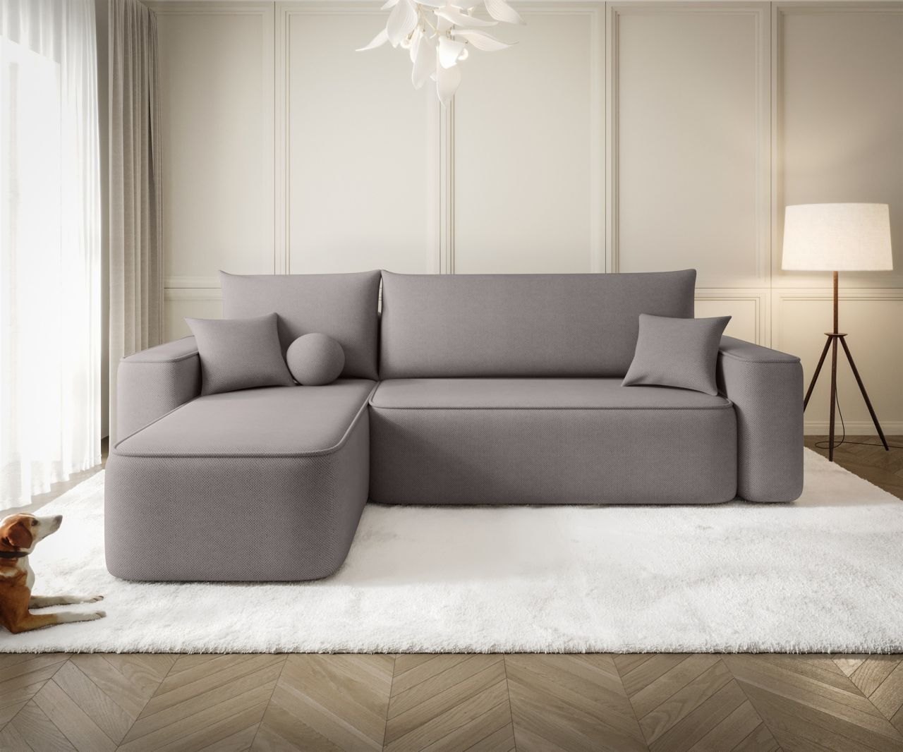 Ecksofa Schlafsofa Sofa AGEPO Stoff Curio Grau Ottomane Links