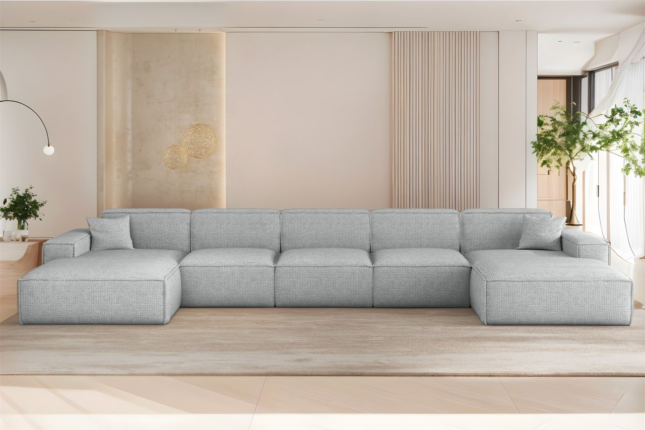 Wohnlandschaft Sofa U-Form CELES PREMIUM XL in Stoff Artico Hellgrau