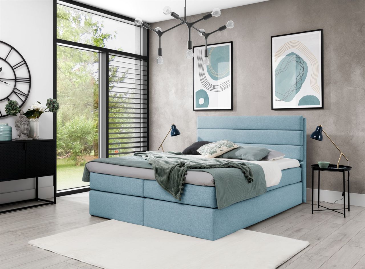 Boxspringbett Schlafzimmerbett Bett DAVINO DELUX Stoff Hellblau 120x200cm