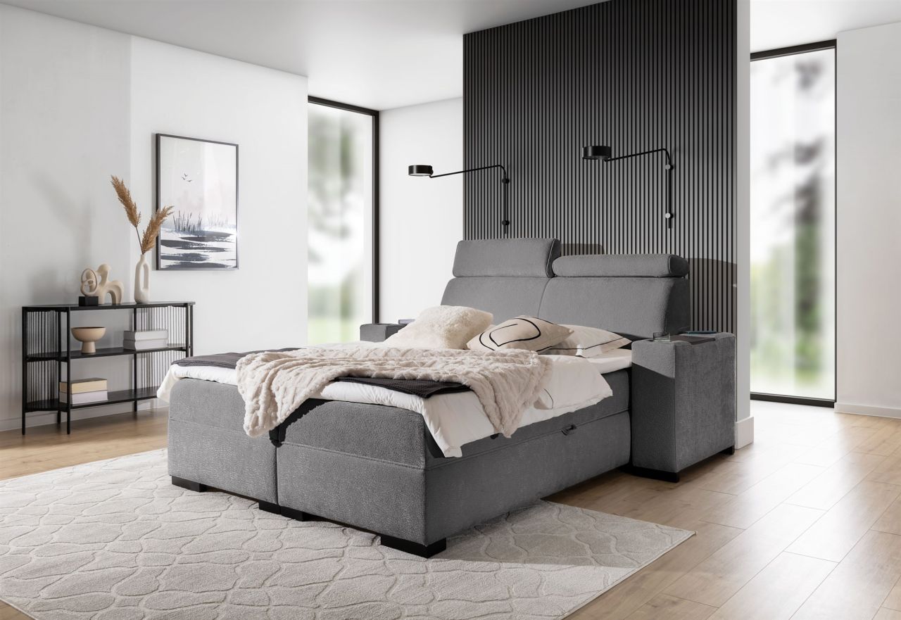 Boxspringbett Bett NESTOR 120x200cm Set.2 in Stoff Dress Me Grau