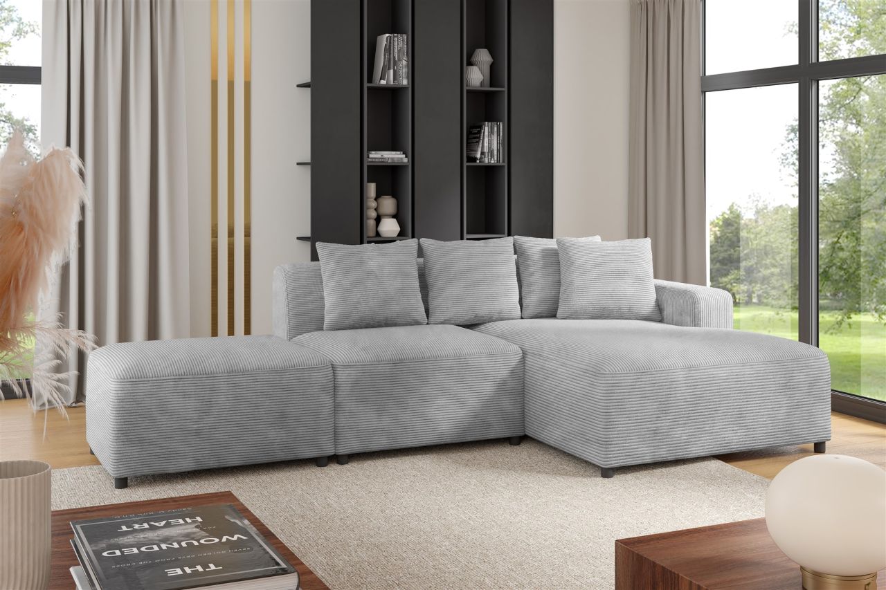 Ecksofa ersofa MEGAN XS inkl. Hocker Stoff Poso Hellgrau Ottomane Rechts