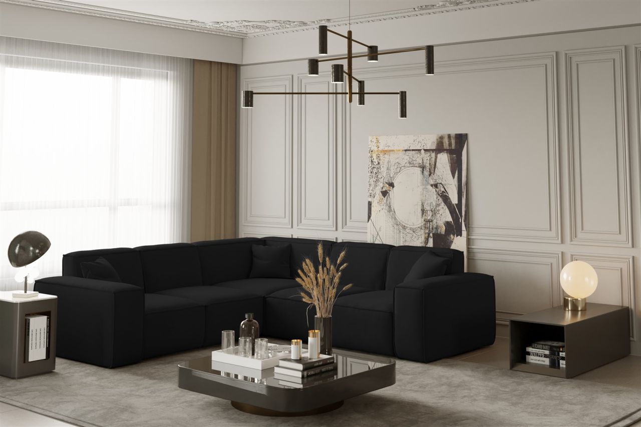 Ecksofa ersofa CELES in Stoff Opera Velvet Schwarz Seite Universal