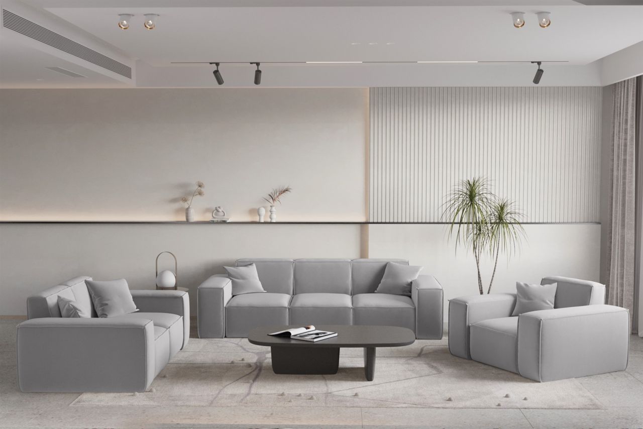 Sofaset ersofa CELES PREMIUM 3-2-1 in Stoff Opera Velvet Hellgrau