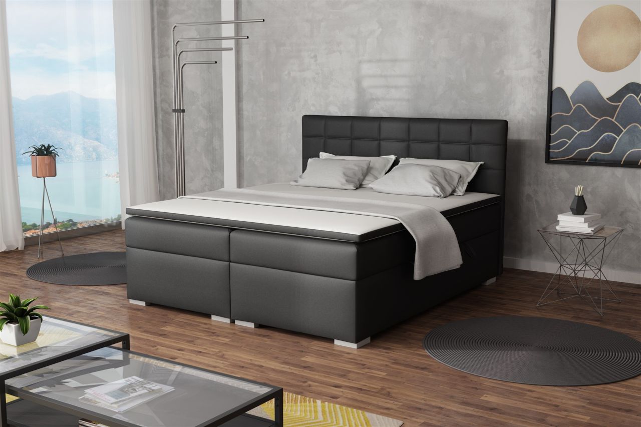 Boxspringbett Schlafzimmerbett FARUK 160x200cm Kunstleder Soft Schwarz