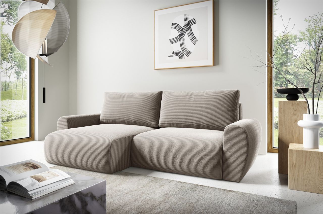 Fun Möbel Beige Ecksofa Schlafsofa Galan Stoff Poso Ottomane Links