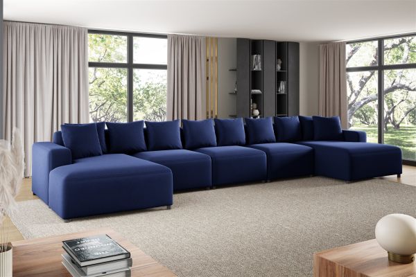 Wohnlandschaft Sofa U-Form Designersofa MEGAN XL in Stoff Salvador Dunkelblau | Wohnlandschaften ohne Schlaffunktion | Polstermöbel | Wohn-& Essbereich