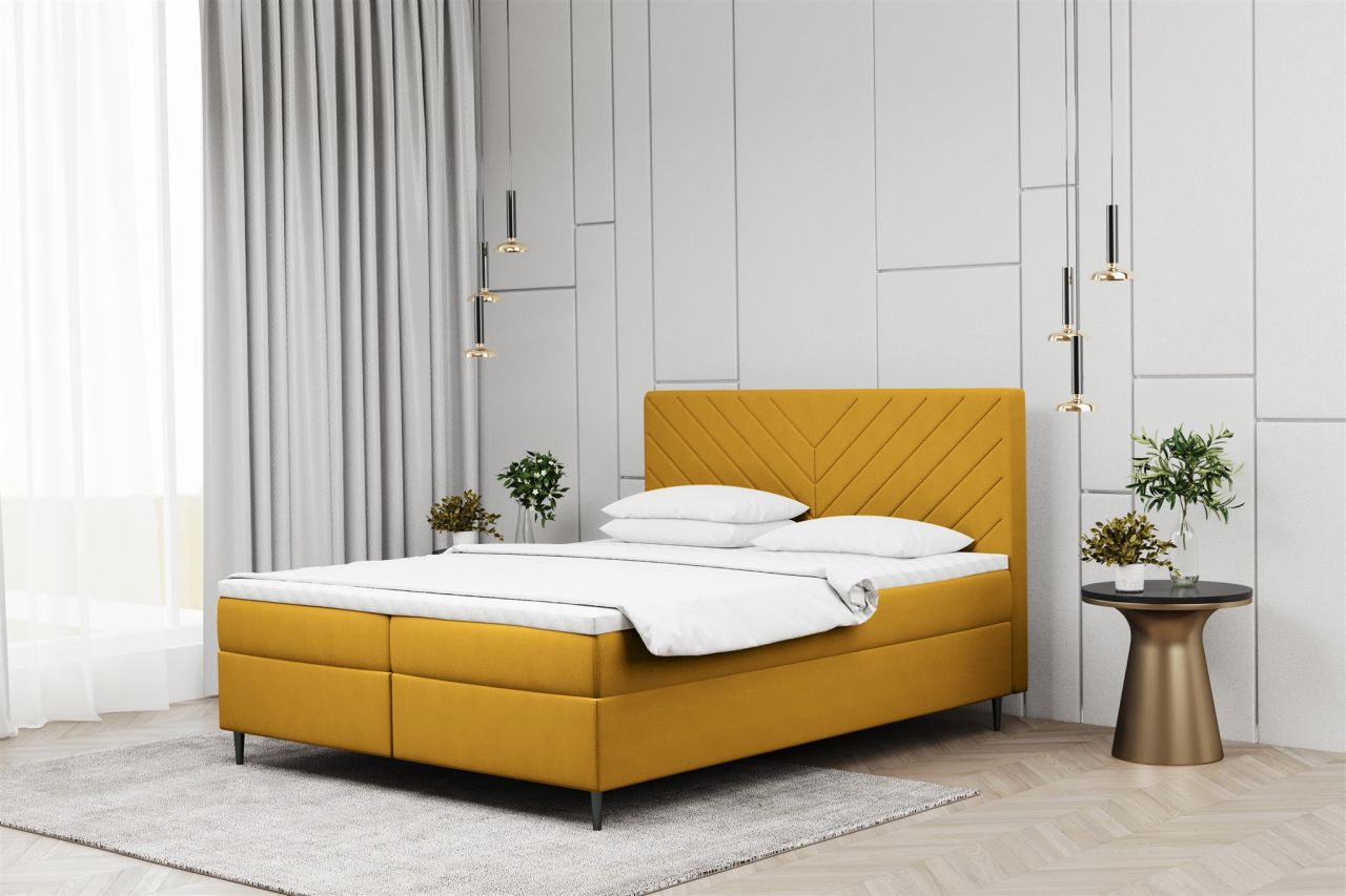 Boxspringbett Schlafzimmerbett BONITA 120x200cm in Stoff Matt Velvet Senf