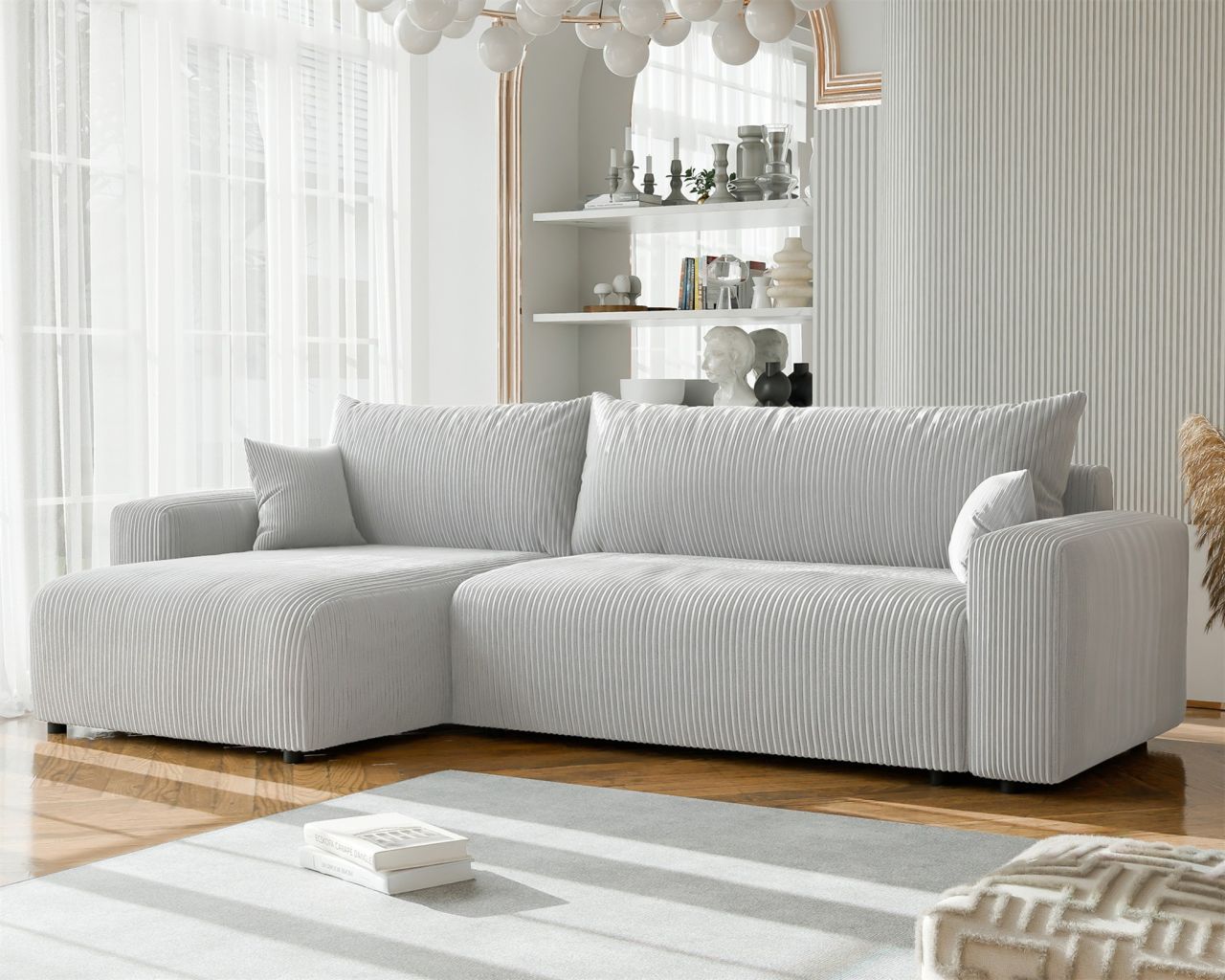 Fun Möbel Ecksofa Mit Schlaffunktion Luna Max In Stoff Poso Hellgrau Ottomane Links