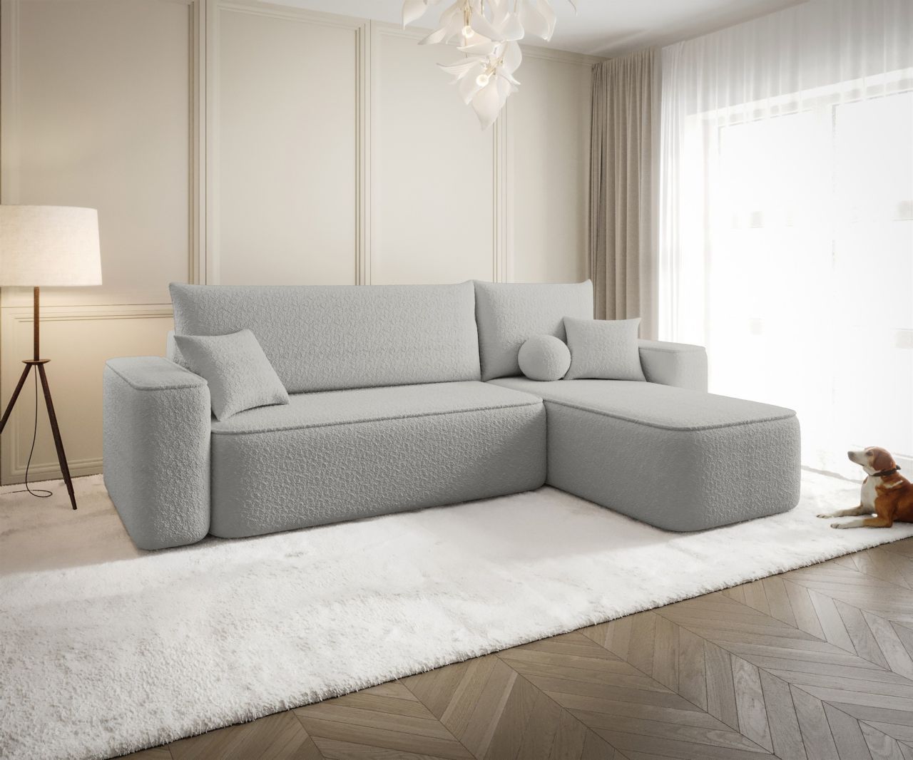 Ecksofa Schlafsofa Sofa AGEPO Stoff Quelle Hellgrau Ottomane Rechts