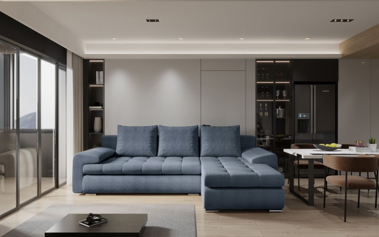 Ecksofa Sofa HECKTOR mit Schlaffunktion Stoff Abriamo Petrol Ottomane Rechts