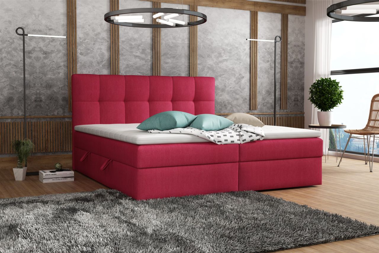 Boxspringbett Schlafzimmerbett ARTURO 180x200cm Stoff Soro Rot