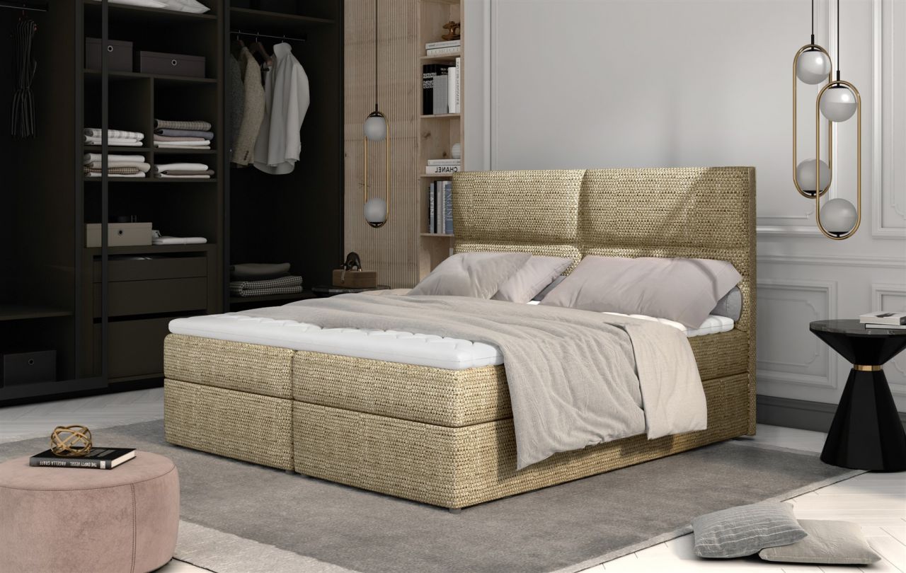 Boxspringbett Schlafzimmerbett HAZEL 180x200cm Stoff Berlin Beige