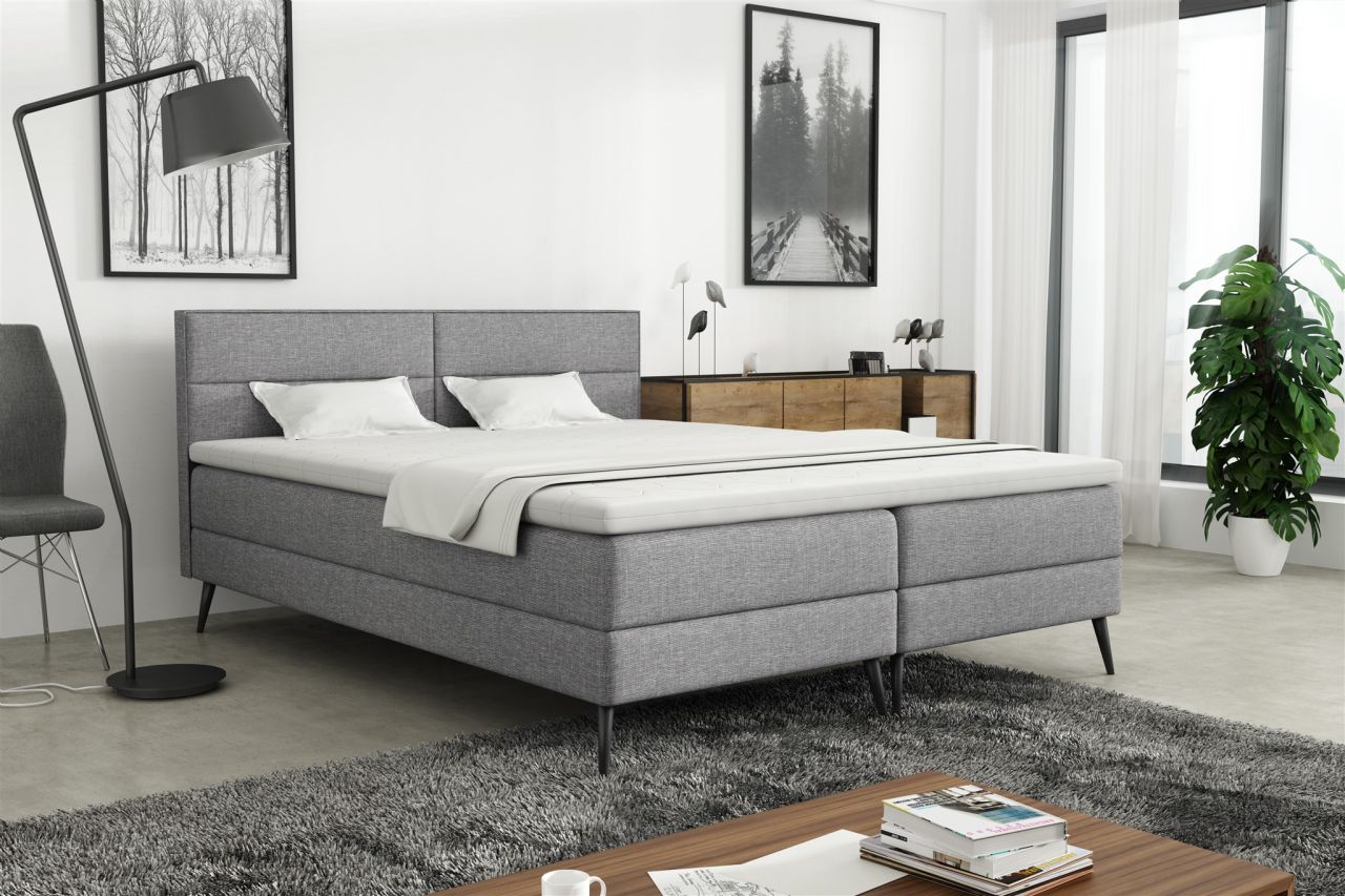 Boxspringbett Schlafzimmerbett CORDOBA 140x200cm Stoff Lux Hellgrau
