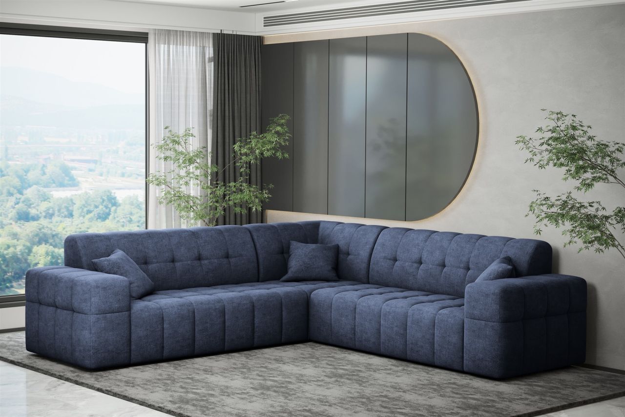Ecksofa ersofa NANCY in Stoff Perfekt Harmony Marineblau Seite Universal