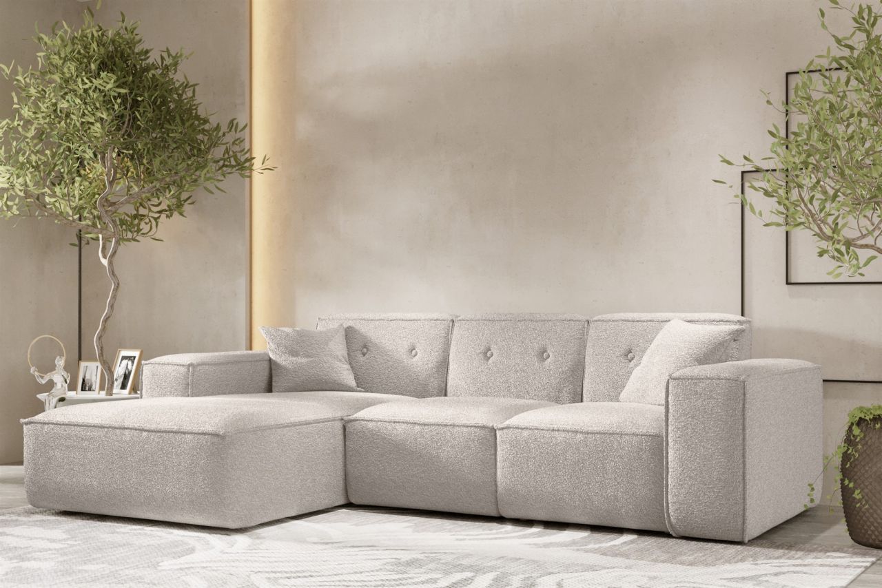 Ecksofa ersofa CESINA Stoff Ascot Bukla Creme Ottomane Links