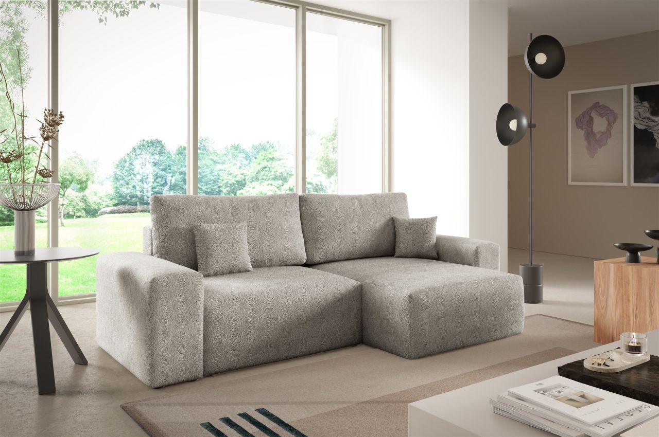 Ecksofa Schlafsofa Sofa ARONA XS in Stoff Centaur Graubeige Ottomane Rechts