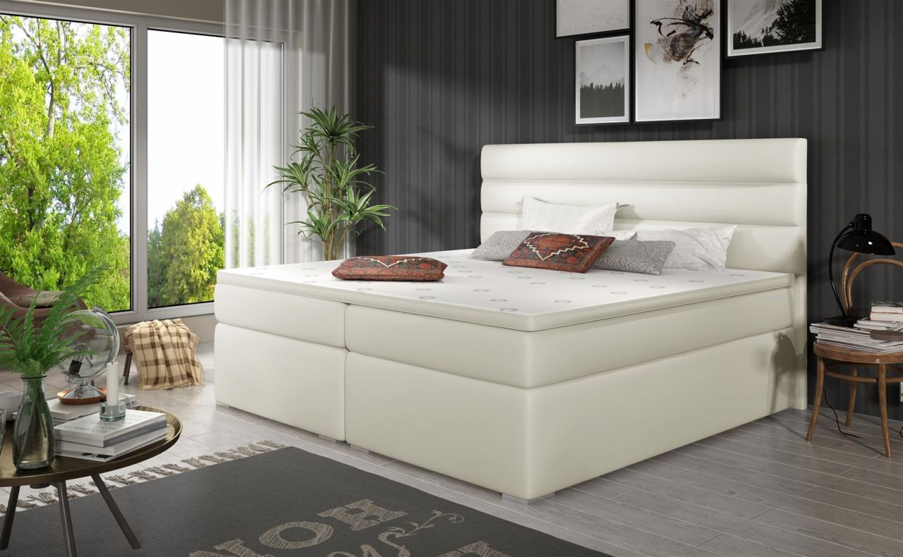 Boxspringbett Schlafzimmerbett FESTO 140x200cm Kunstleder Soft Creme