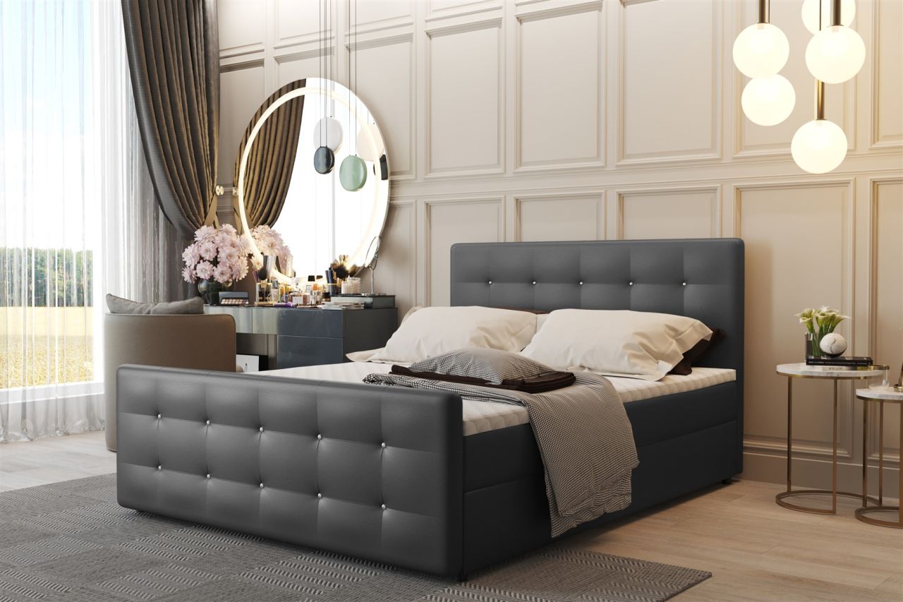 Boxspringbett Schlafzimmerbett CARLOS 200x200cm Kunstleder Dunkelgrau inkl.Be...