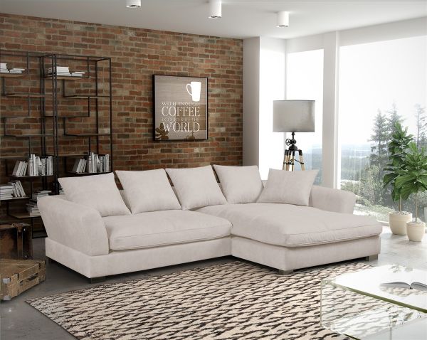 Ecksofa Couchgarnitur TIZIAN in Stoff Salvador Beige Ottomane Rechts | Ottomane: Rechts | Ecksofas ohne Schlaffunktion | Polstermöbel