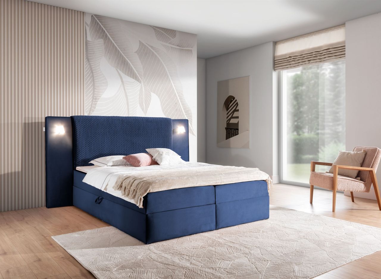 Boxspringbett Bett MARTEN 120x200cm Set.1 in Stoff Magic Velvet Dunkelblau