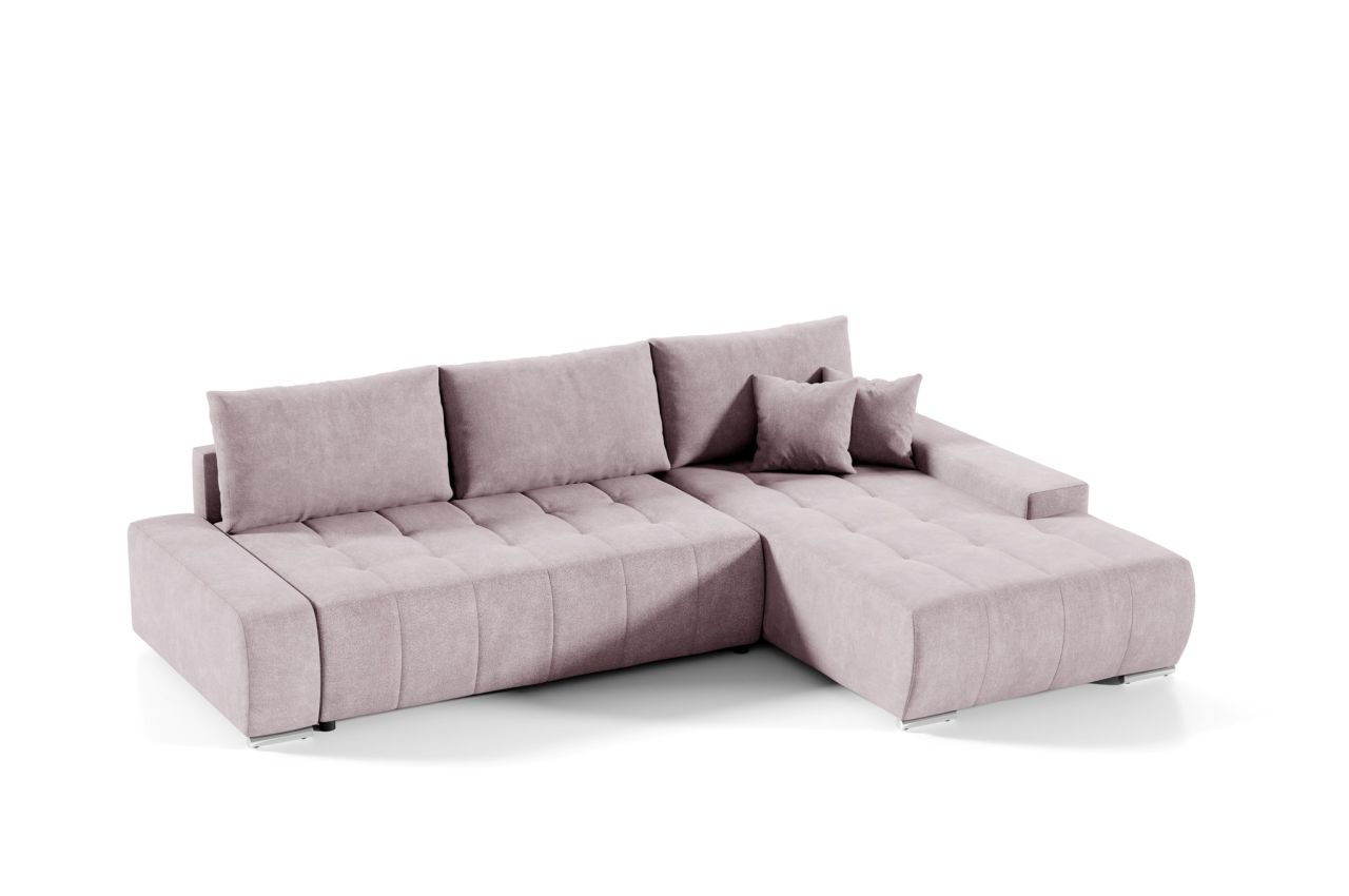 Ecksofa Sofa mit Schlaffunktion VOGAR Stoff Aston Blush Ottomane Rechts