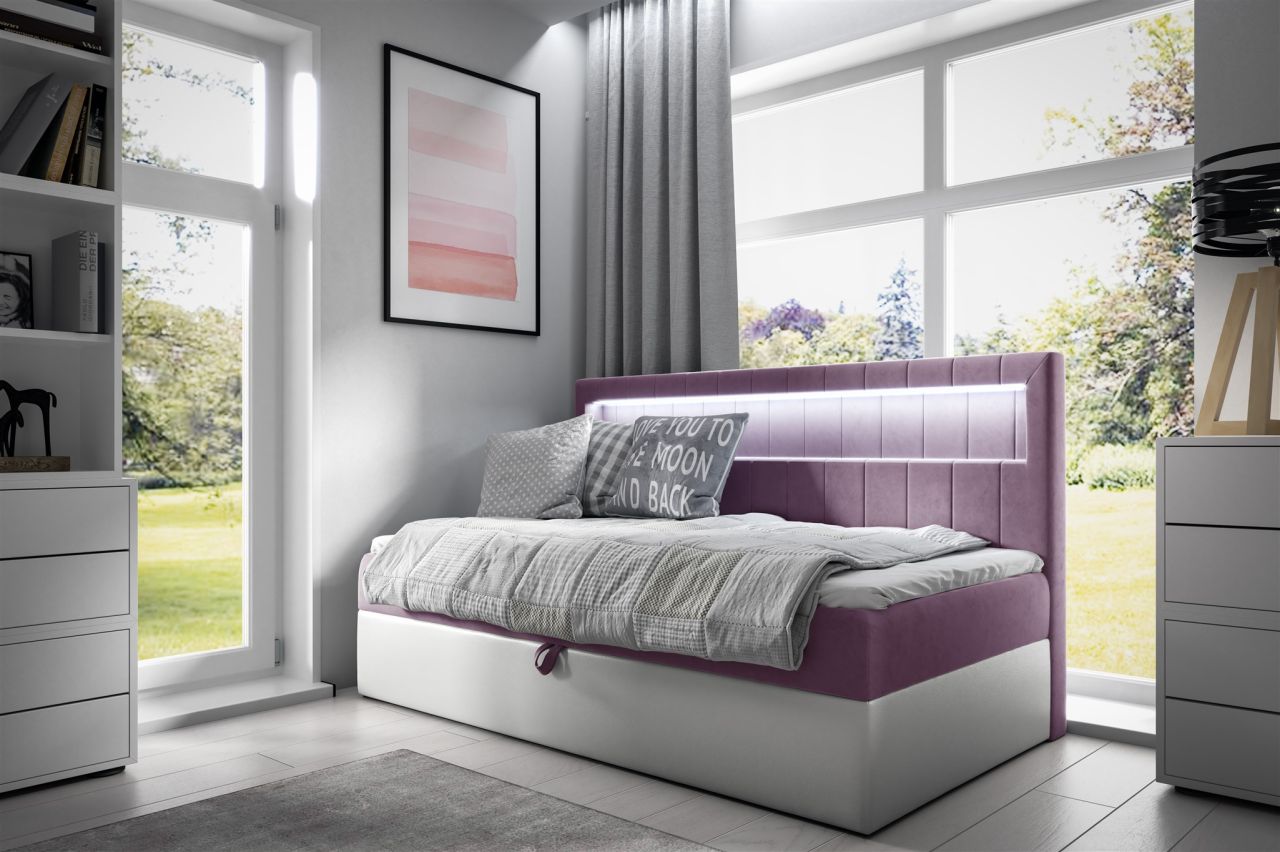 Boxspringbett Gästebett Kinderbett FABIAN Nr.2 80x200cm Weiss-Rosa