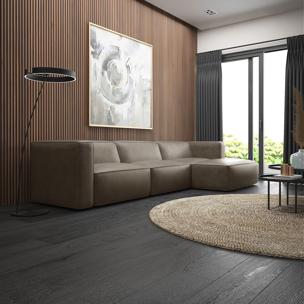 Ecksofa ersofa Sofa HELMER in Stoff Pola Braun Ottomane Rechts