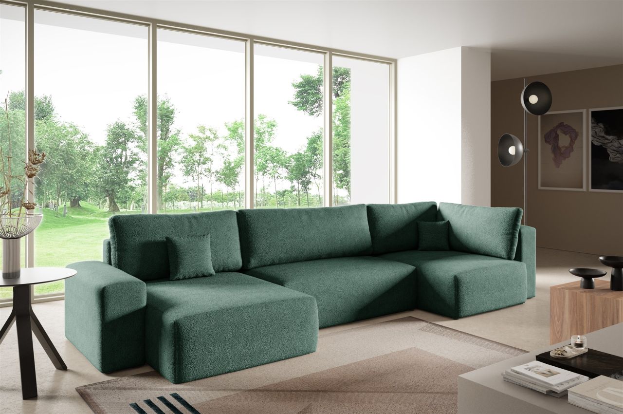 Wohnlandschaft mit Schlaffunktion ARONA XL Stoff Centaur Meeresgrün Ottomane ...