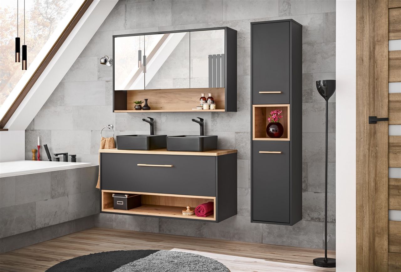 Badmöbel Set 4-tlg BURBON in Graphit ohne 2 x Aufsatzwaschtisch