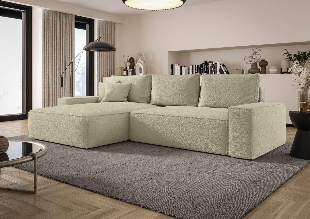 Ecksofa Schlafsofa Sofa WALKEN Stoff Quelle Latte Ottomane Links
