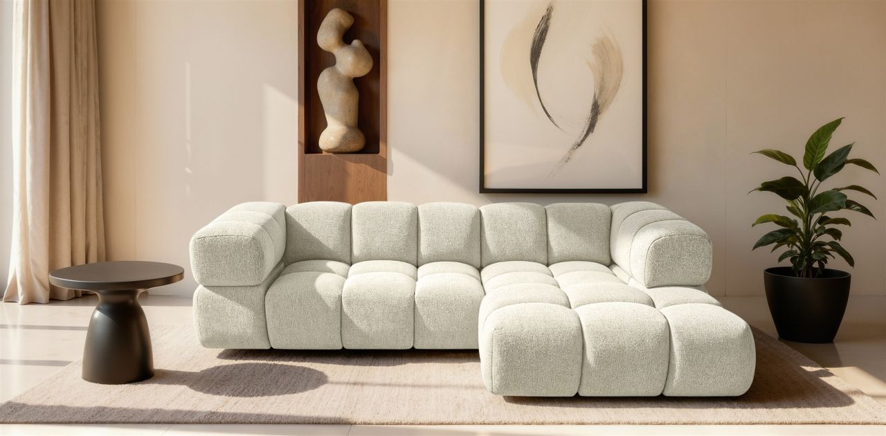 Ecksofa ersofa BLANCHE in Stoff Puente Creme Ottomane Rechts