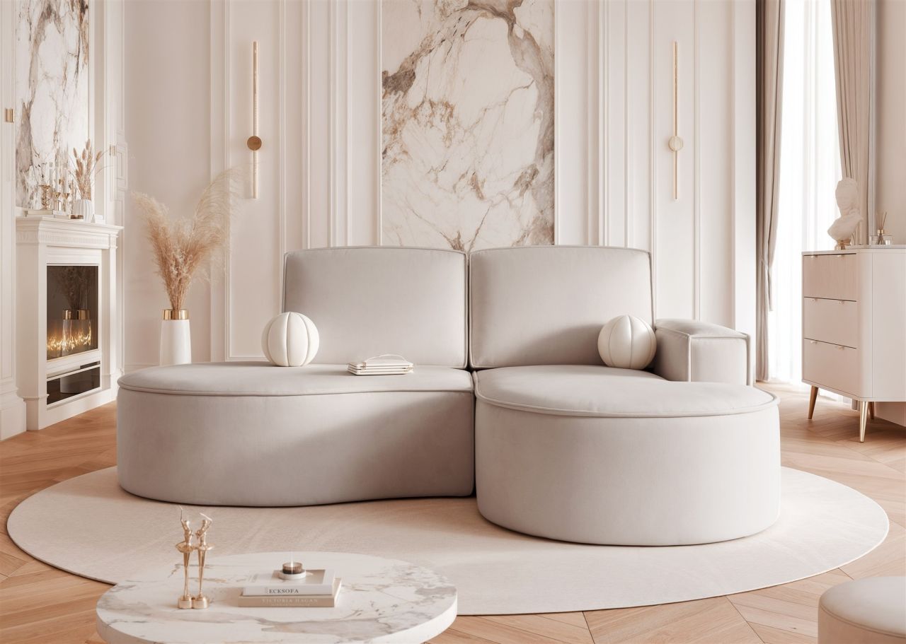 Ecksofa ersofa Sofa ARLET in Stoff Riviera Hellbeige Ottomane Rechts