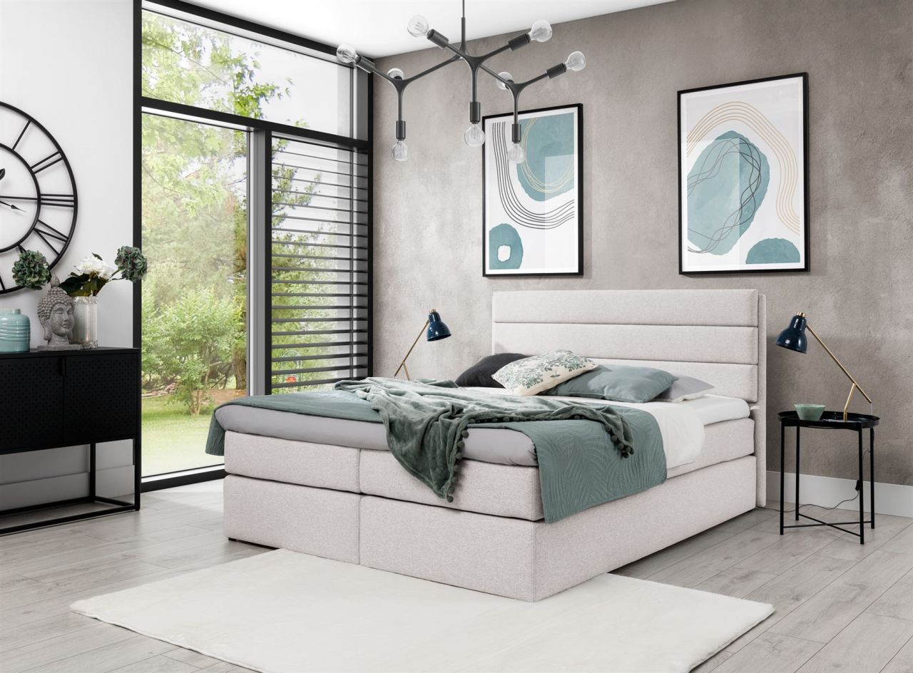 Boxspringbett Schlafzimmerbett Bett DAVINO DELUX Stoff Creme 180x200cm