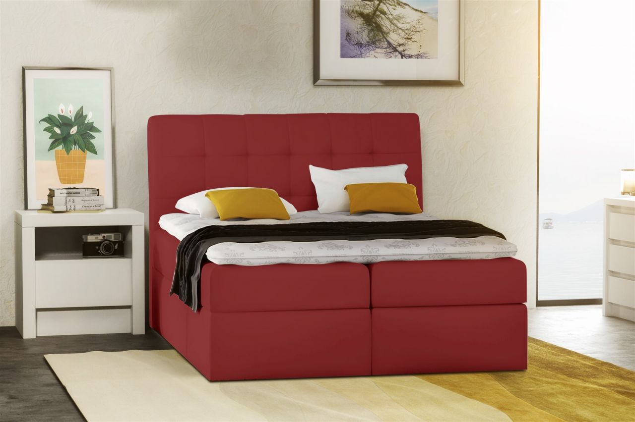 Boxspringbett Schlafzimmerbett TURIN Kunstleder Rot 140x200 cm