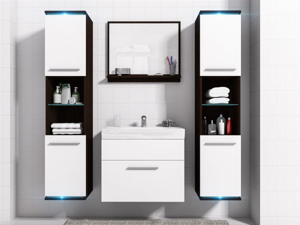 Badmöbel Set 5-Tlg Wenge / Weiss matt TOPLINE inkl.Waschtisch inkl.LED