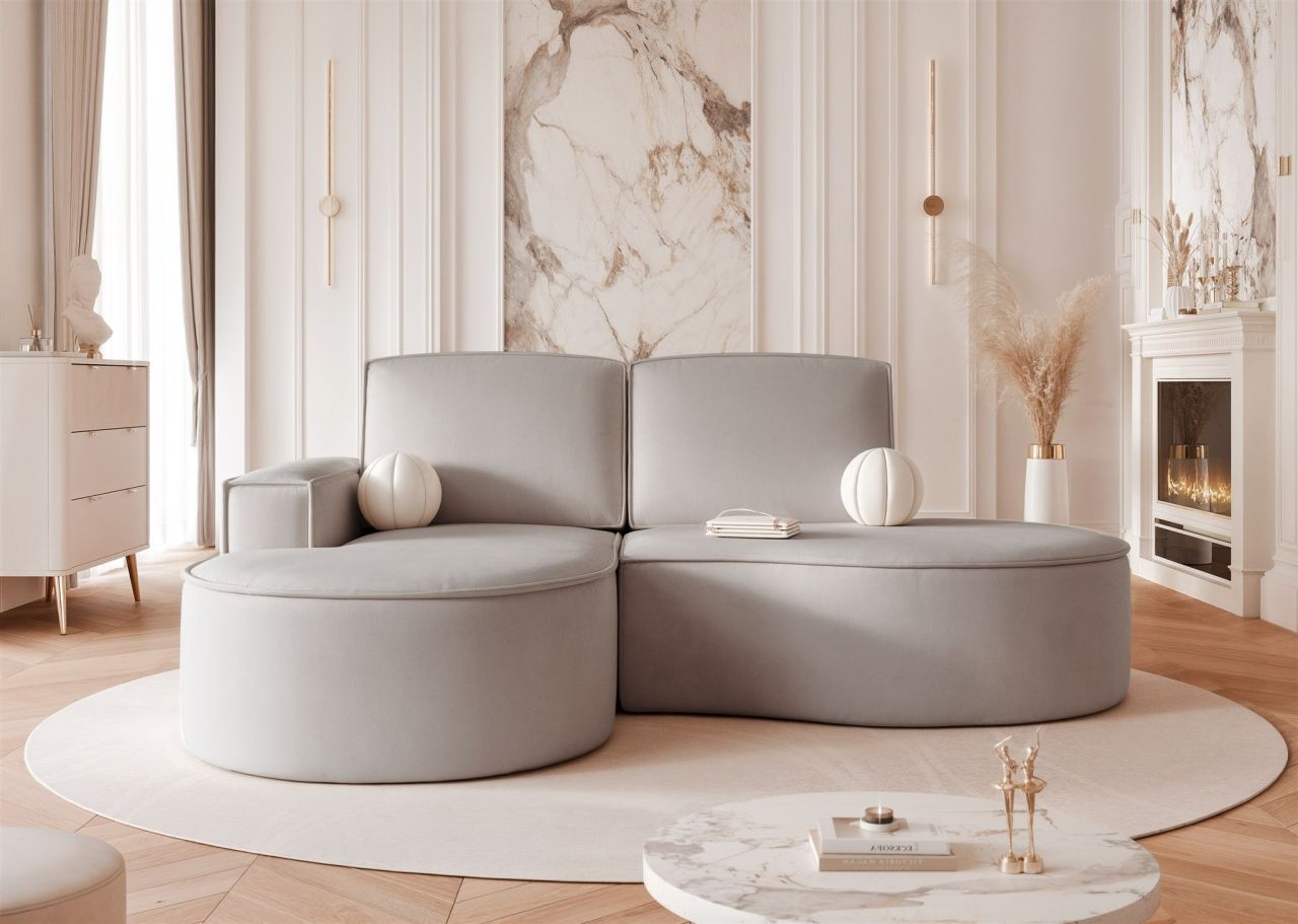 Ecksofa ersofa Sofa ARLET in Stoff Riviera Hellgrau Ottomane Links