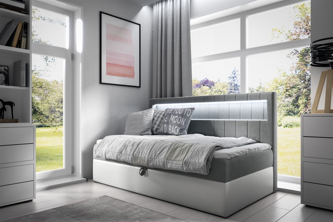 Boxspringbett Gästebett Kinderbett FABIAN Nr.2 80x200cm Weiss-Grau