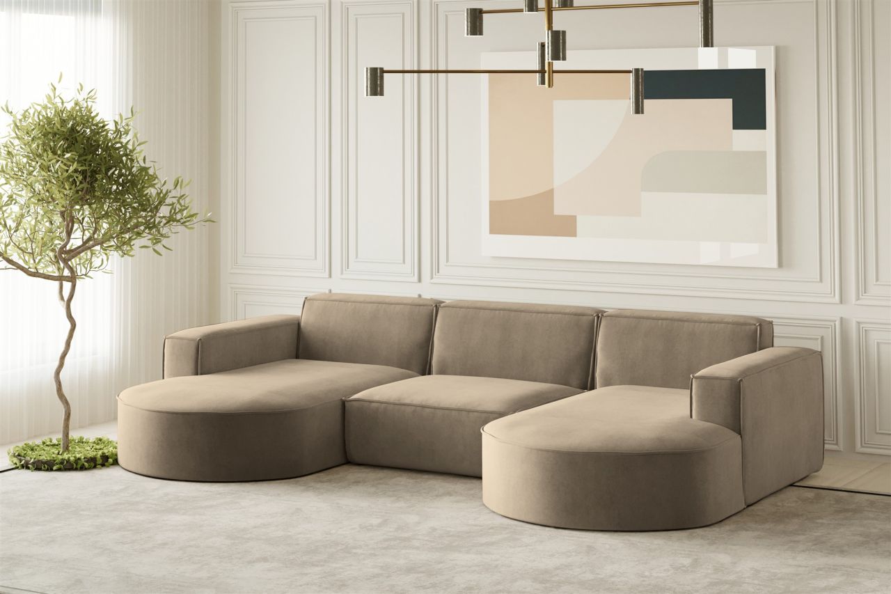 Wohnlandschaft U-Form Sofa PALMA in Stoff Noel Braun