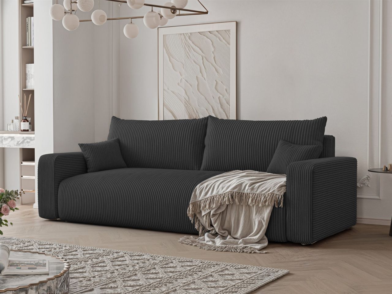 Fun Möbel Schwarz Sofa 3-Sitzer Mit Schlaffunktion Luna In Stoff Poso