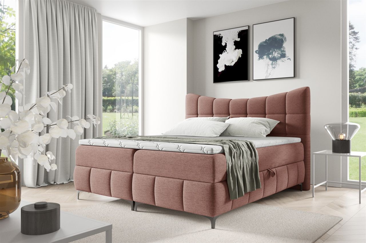 Boxspringbett Schlafzimmerbett CHARLES 120x200cm Stoff Aragon Rosa