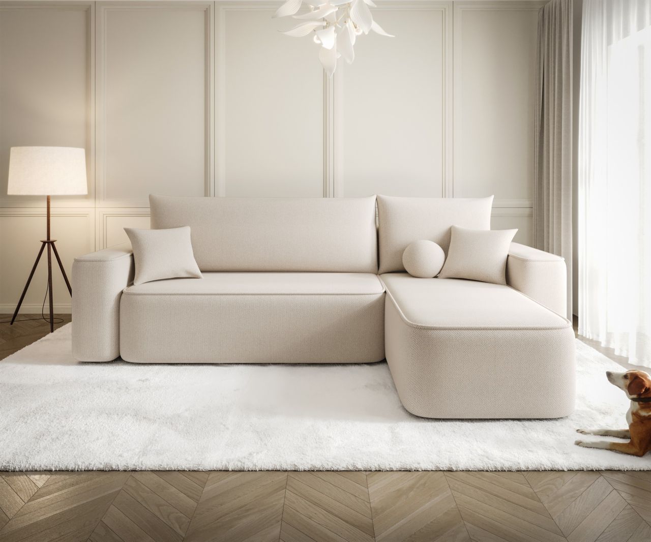 Ecksofa Schlafsofa Sofa AGEPO Stoff Curio Beige Ottomane Rechts